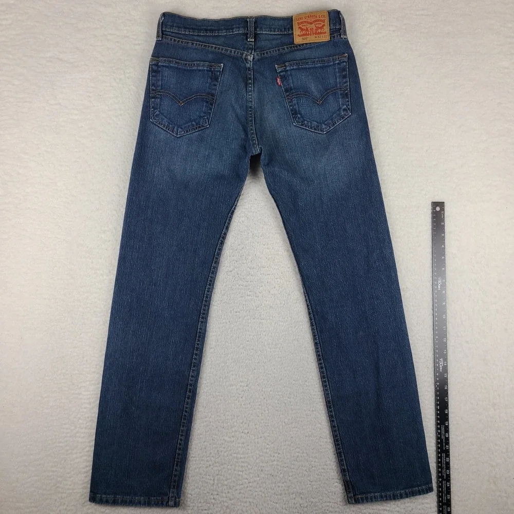 Levi's 505 Jeans Mens 32x32 Blue Regular Fit Straight Leg Dark Wash Denim